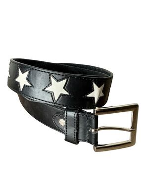 Black Leather Belt White Stars Western Y2K Rockabilly Rock & Roll Edgy Medium